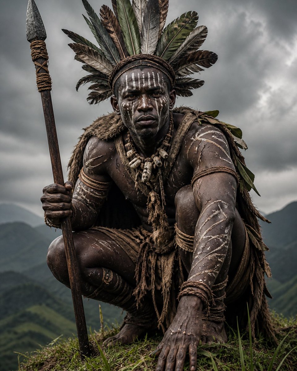 Crouching Tribal Warrior Portrait preview image