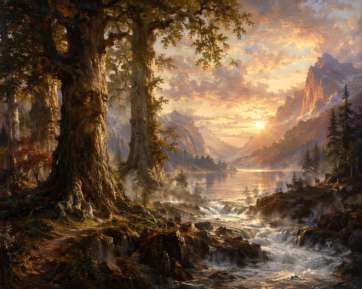 Ancient Tree Guardians at Sunset preview image