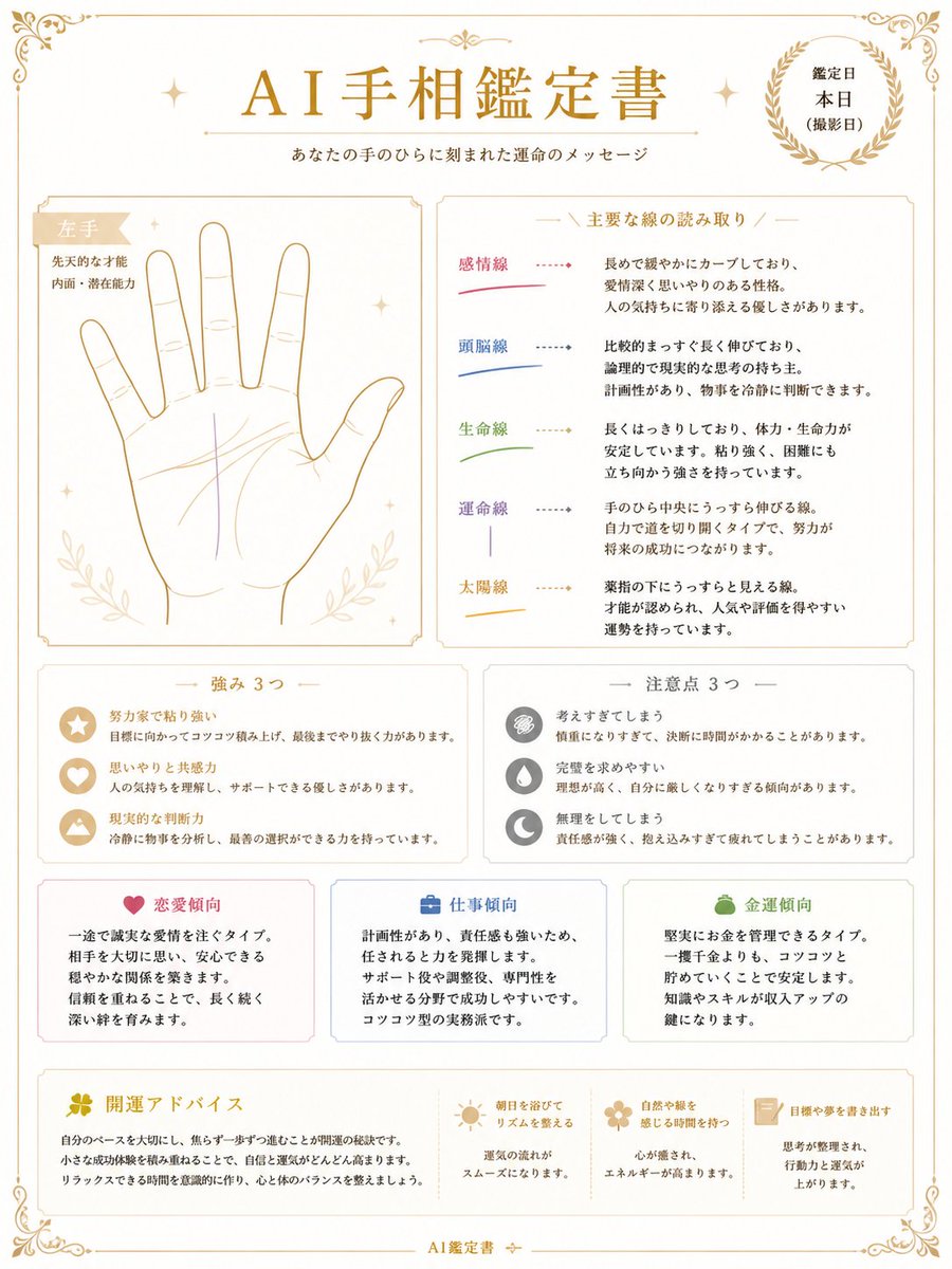 Japanese AI Palm Reading Certificate preview image