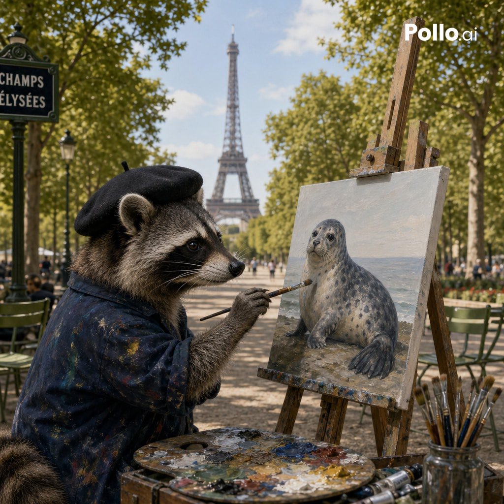 Photorealistic Raccoon Painter in Paris preview image