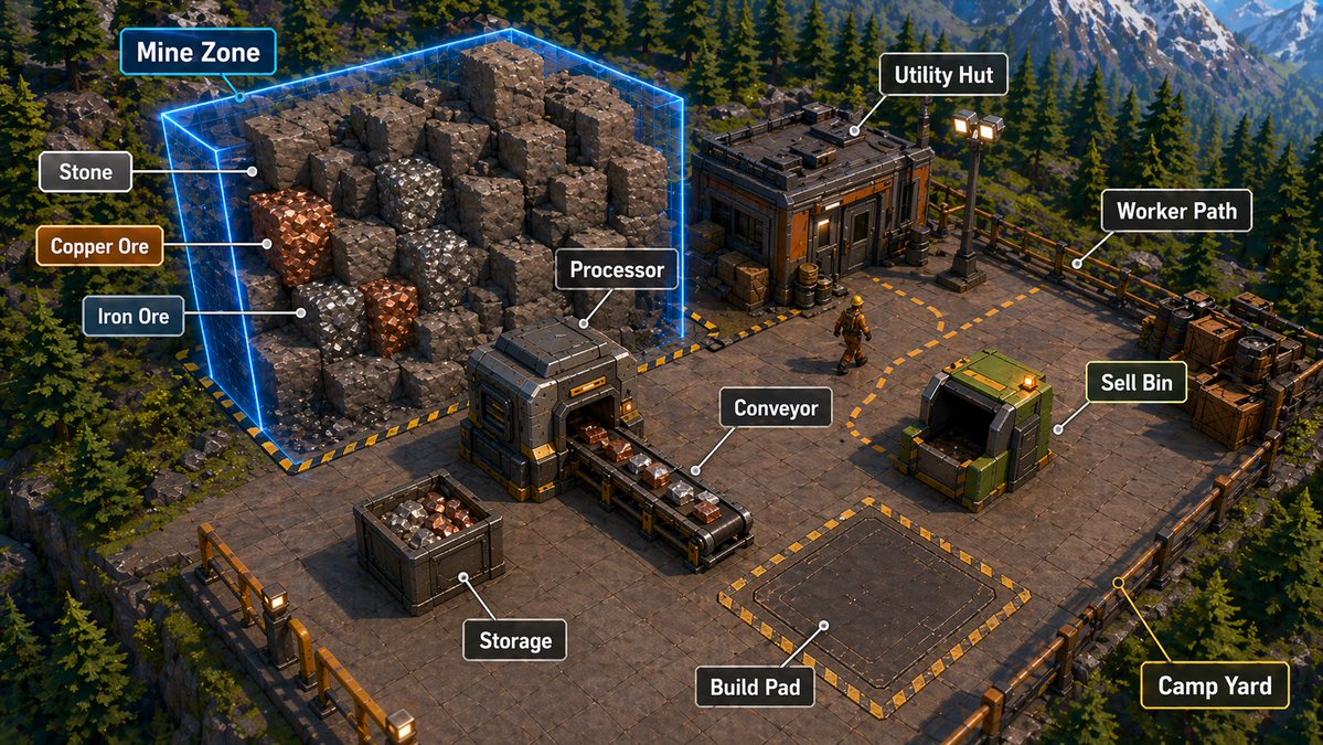 Annotated Isometric Mining Outpost preview image