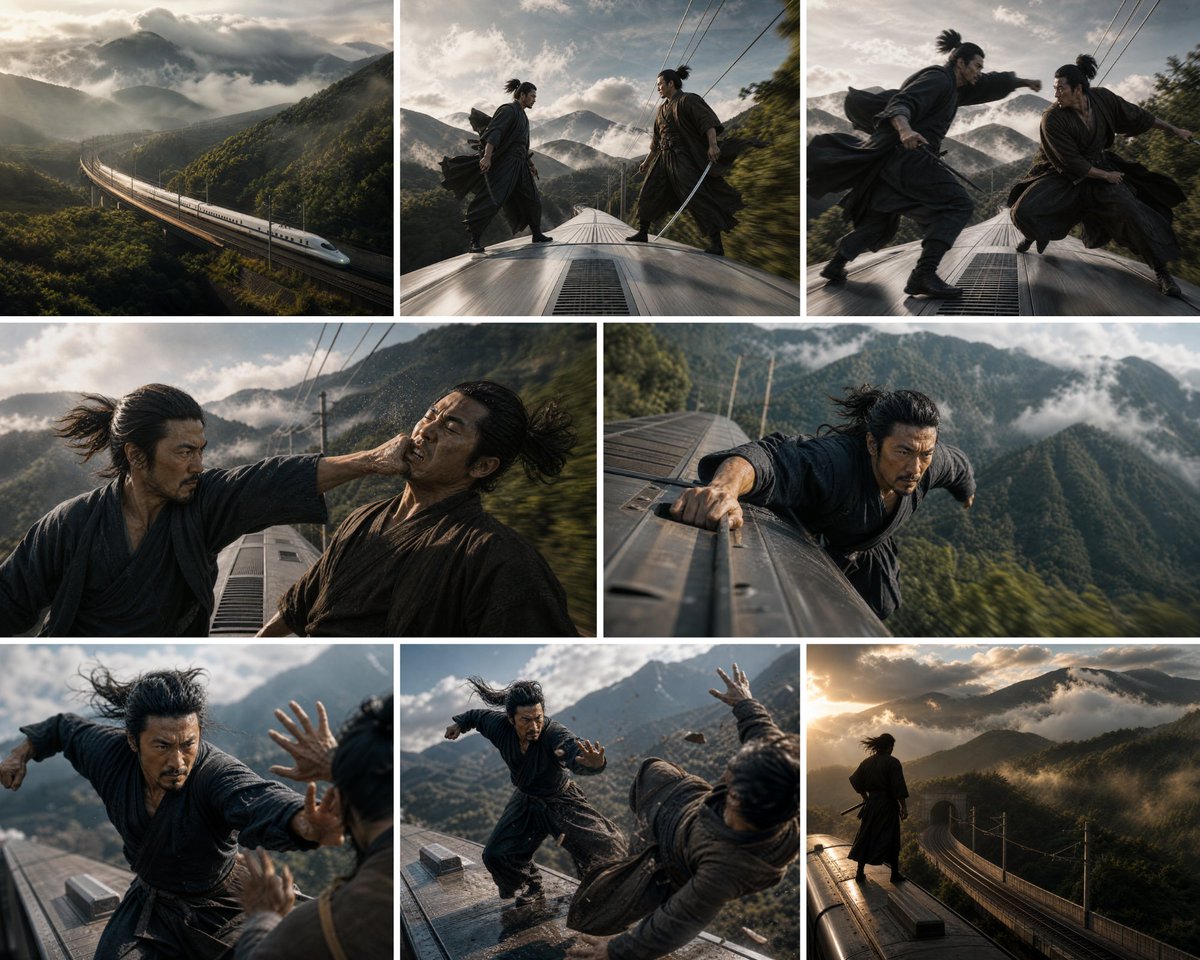Bullet Train Rooftop Fight Storyboard preview image