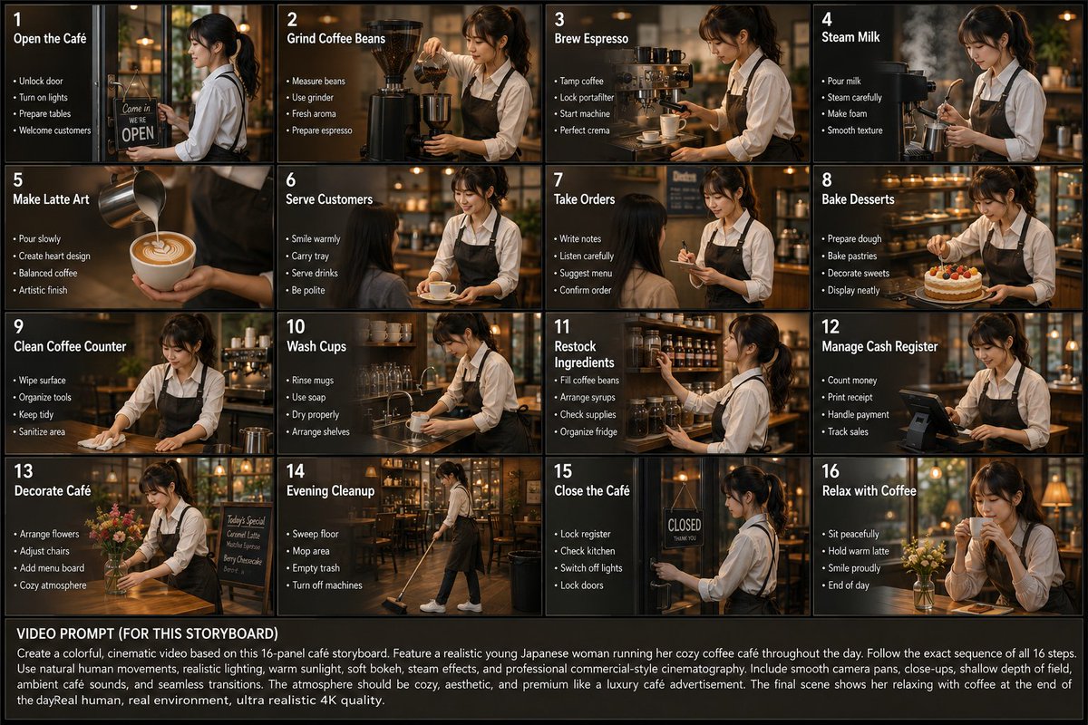 Japanese Cafe Daily Routine Storyboard preview image