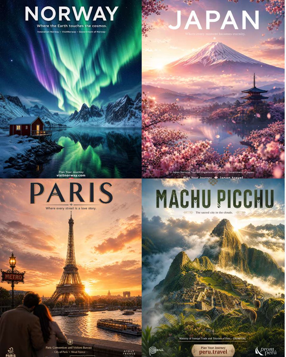 Four Destination Tourism Poster Grid preview image