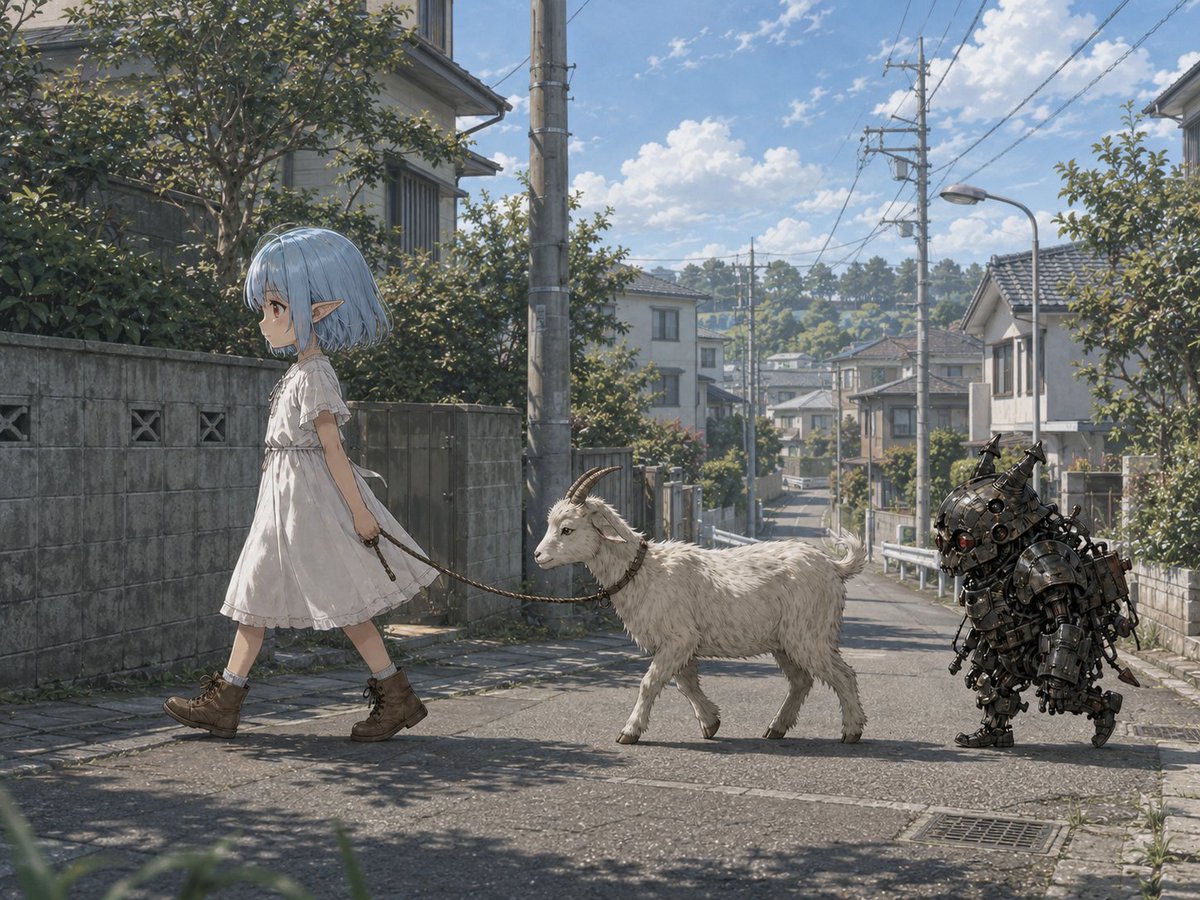 Elf Girl Walking Goat and Robot preview image
