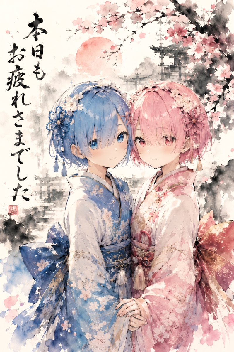 Twin Kimono Sakura Watercolor preview image
