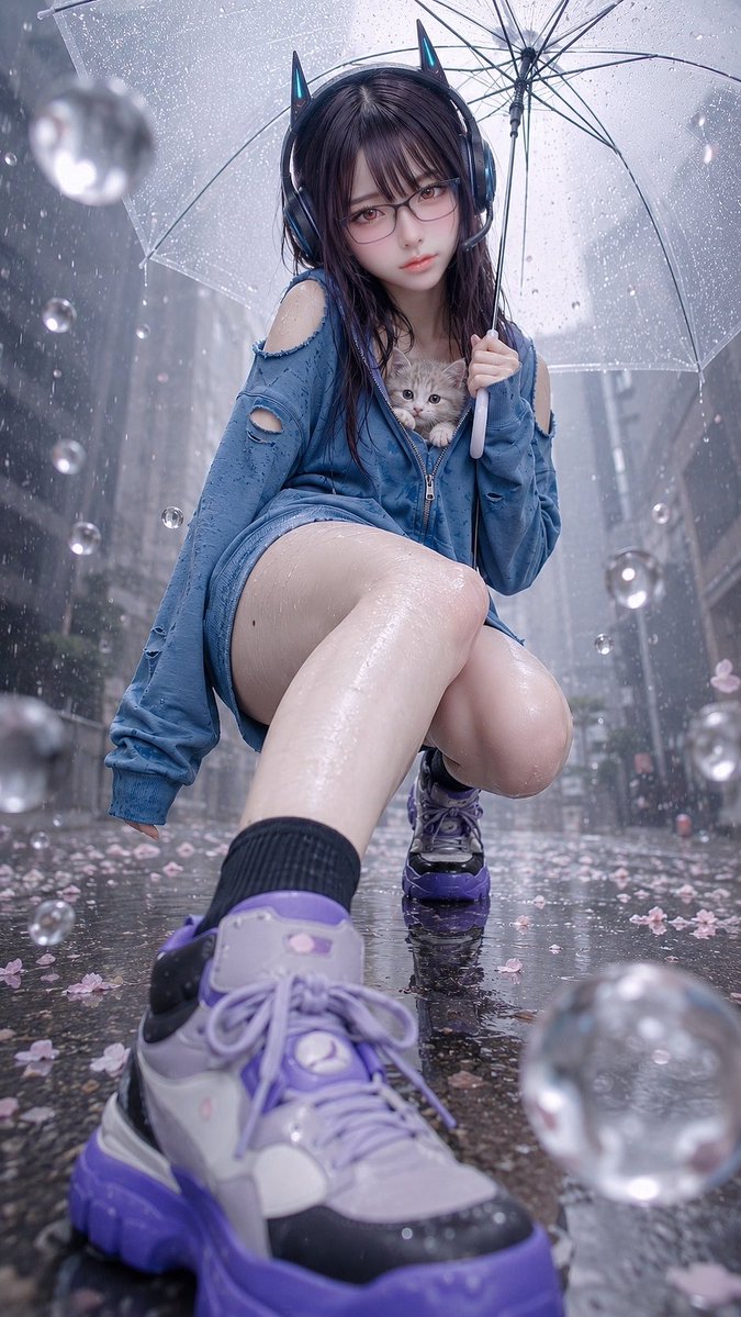 Rainy Cat-Ear Girl with Kitten preview image