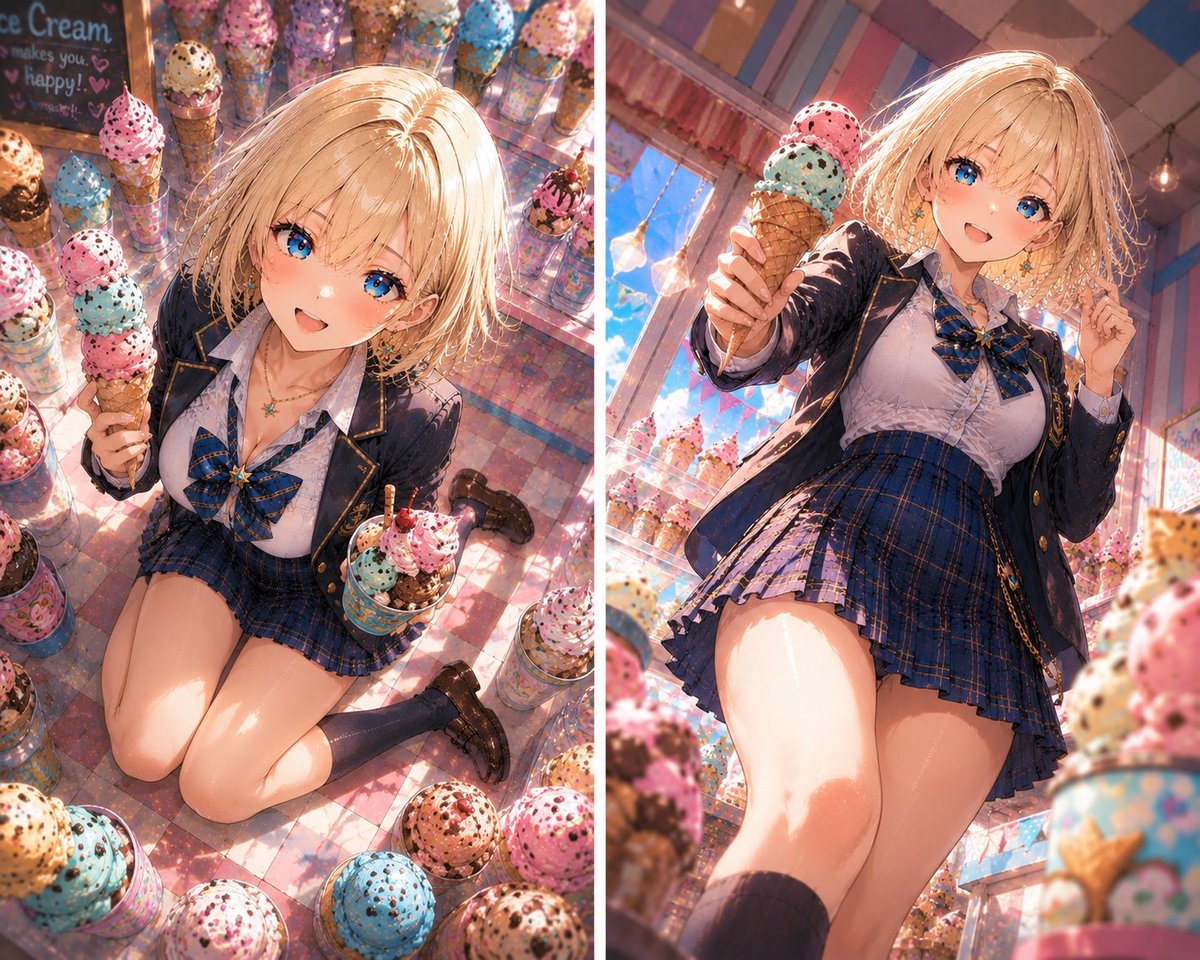 Blonde Anime Ice Cream Shop Diptych preview image