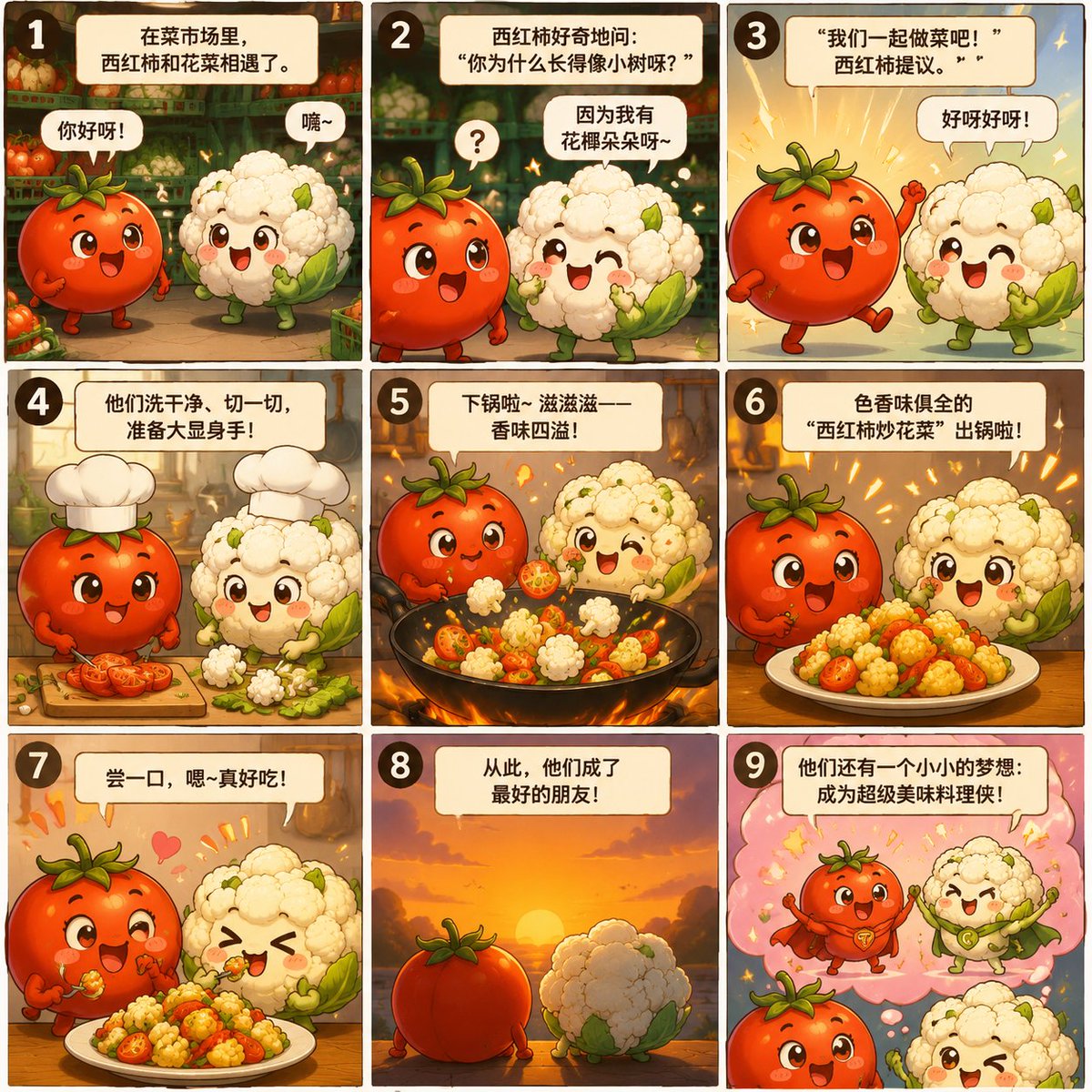 Nine-Panel Vegetable Anime Comic preview image