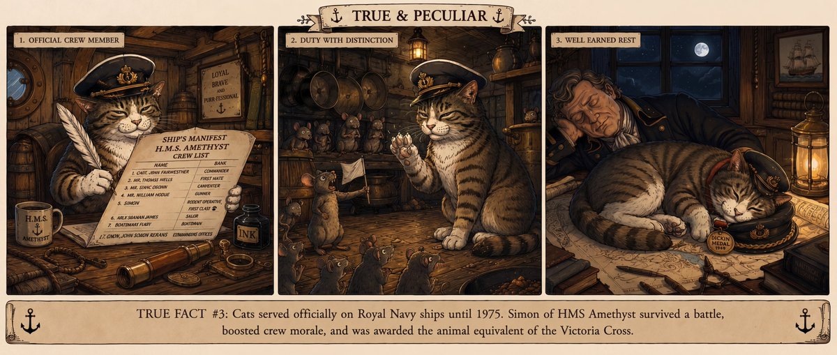 Vintage Royal Navy Ship Cat Triptych preview image