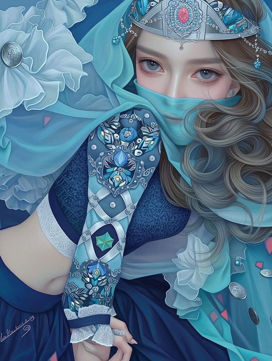 Ornate Blue Belly Dancer Illustration preview image