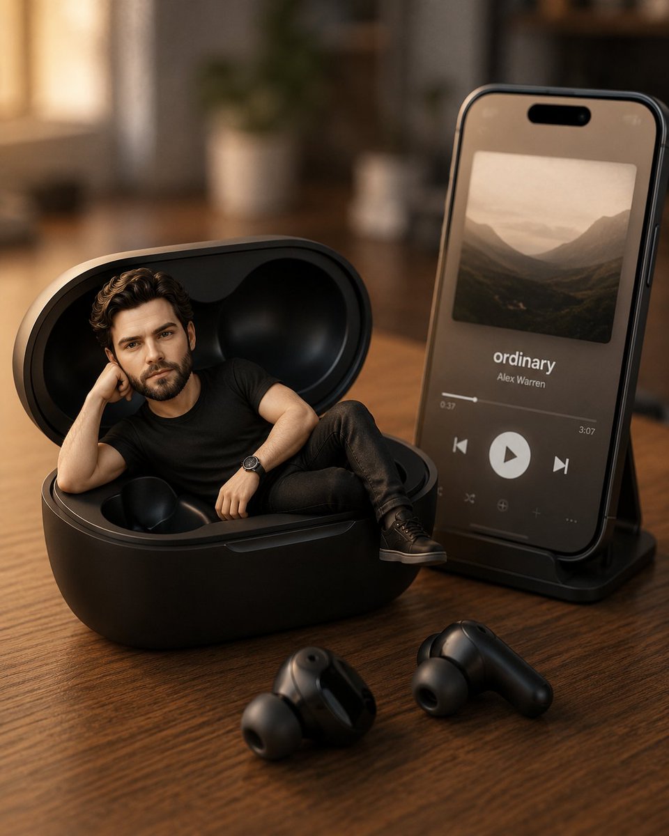 Pixar-Style Earbuds Miniature Scene preview image
