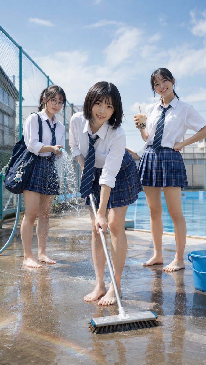 Japanese School Pool Cleaning Scene preview image