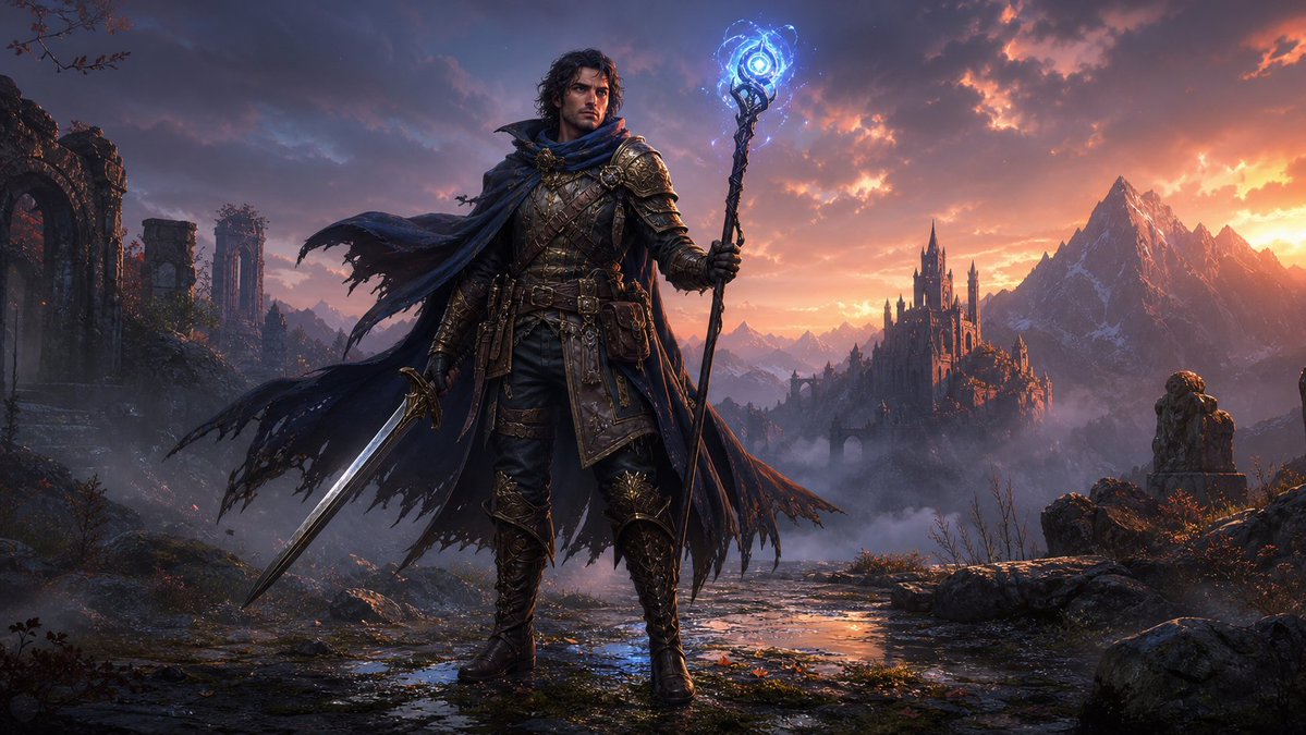 Dark Fantasy Spellblade at Sunset preview image