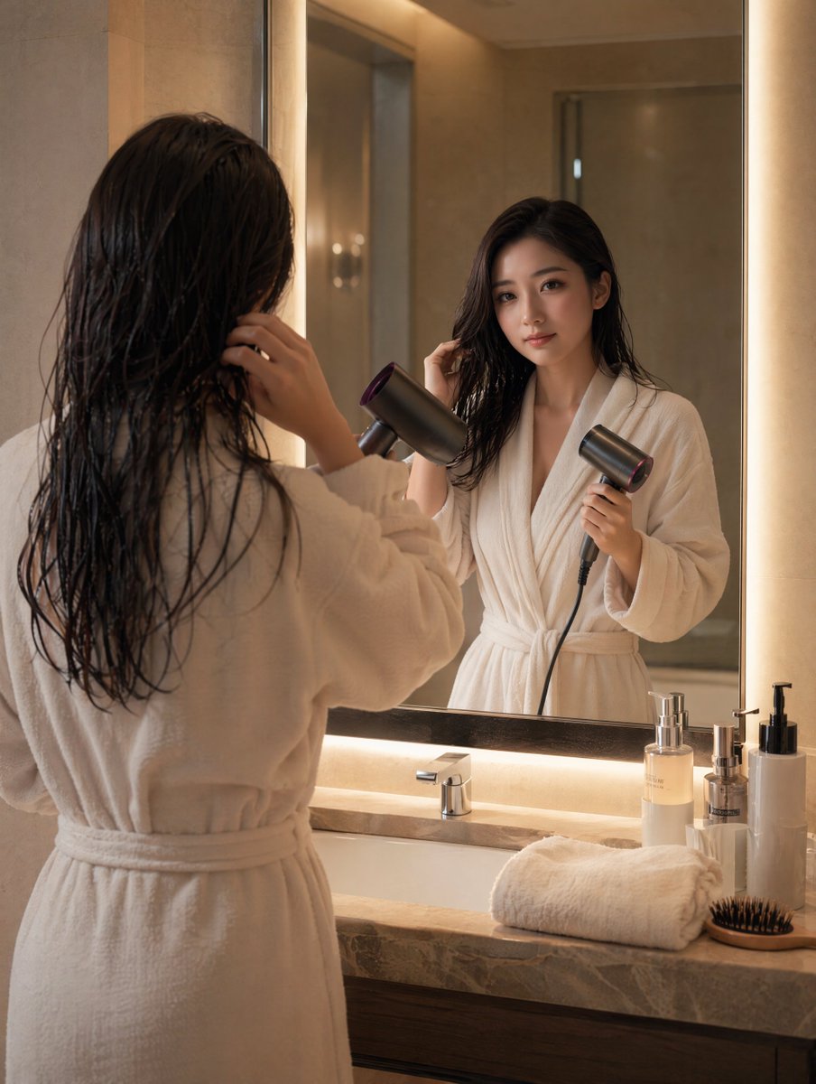 Morning Hair Drying Bathroom Scene preview image