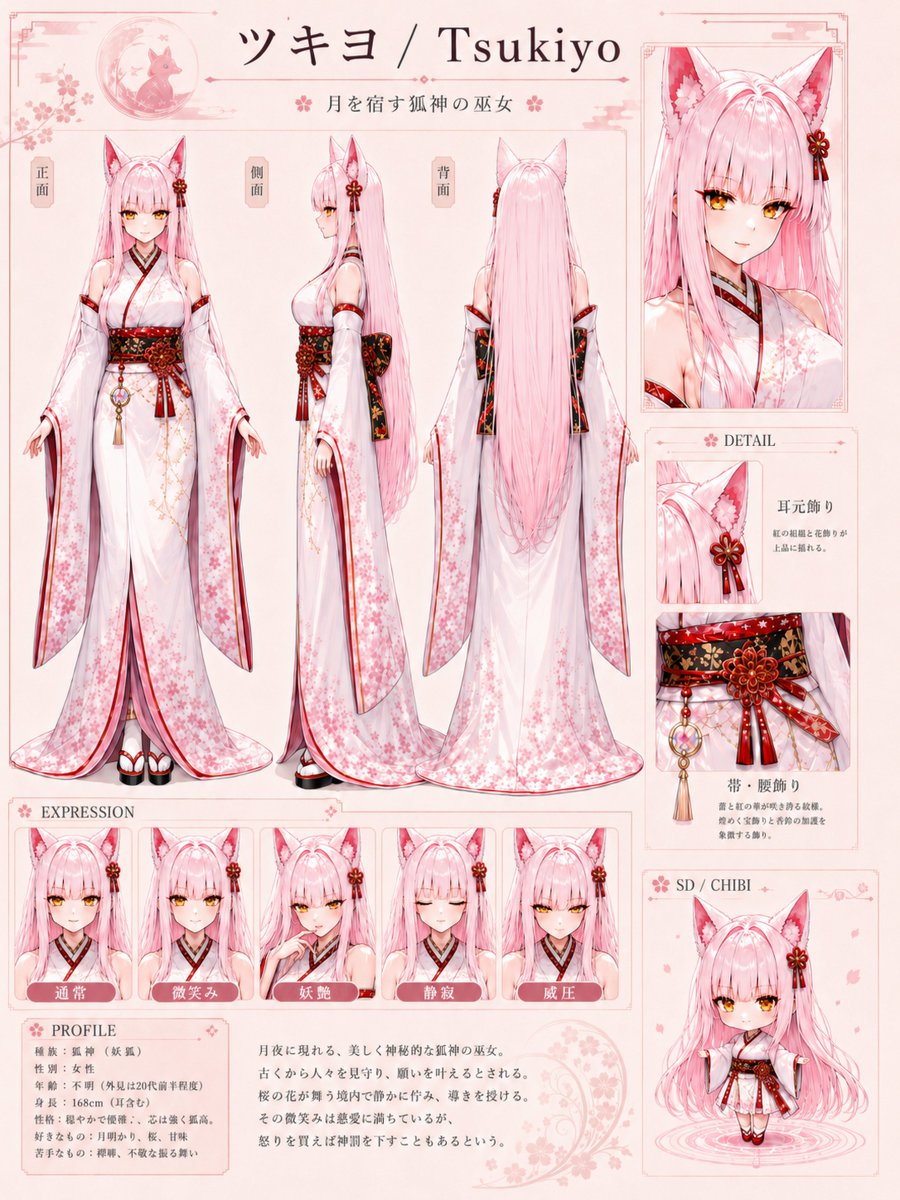 Tsukiyo Fox Shrine Maiden Reference Sheet preview image
