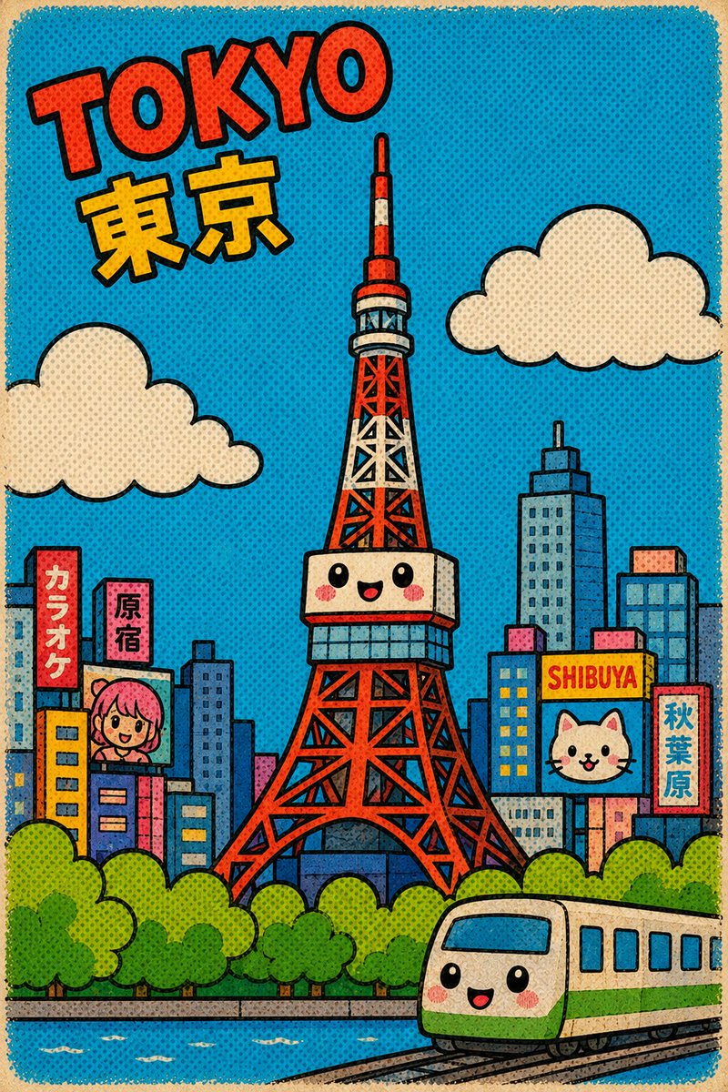Cute Retro Tokyo Cartoon Cityscape preview image