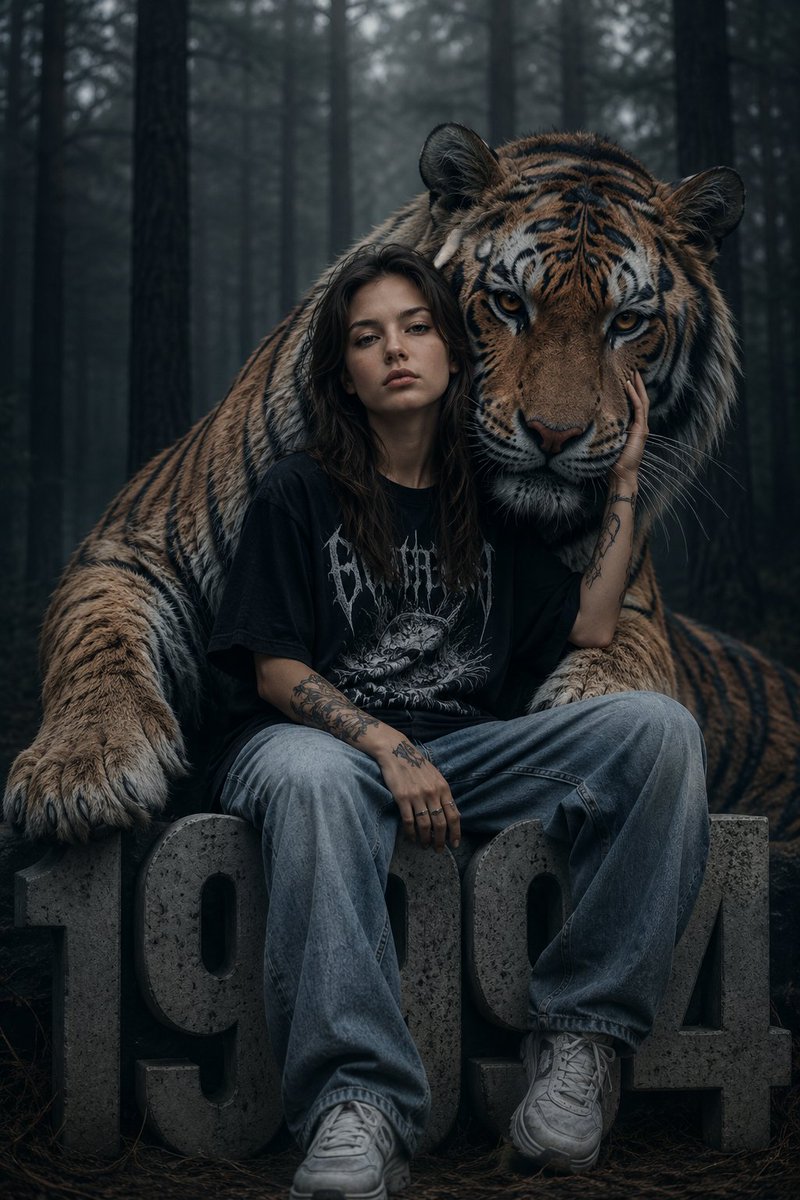 Dark Fantasy Girl with Bengal Tiger preview image