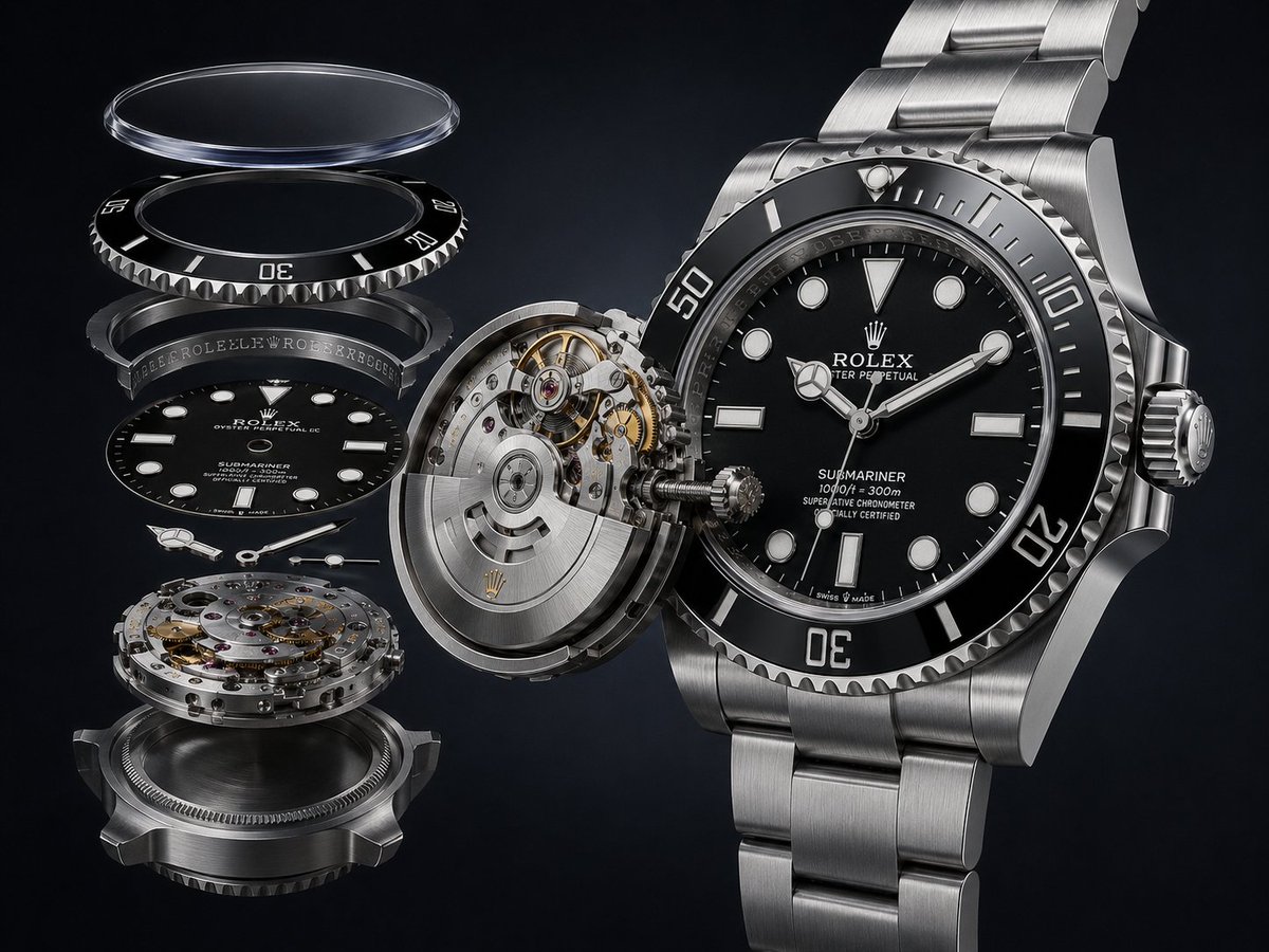 Exploded Luxury Dive Watch Render preview image