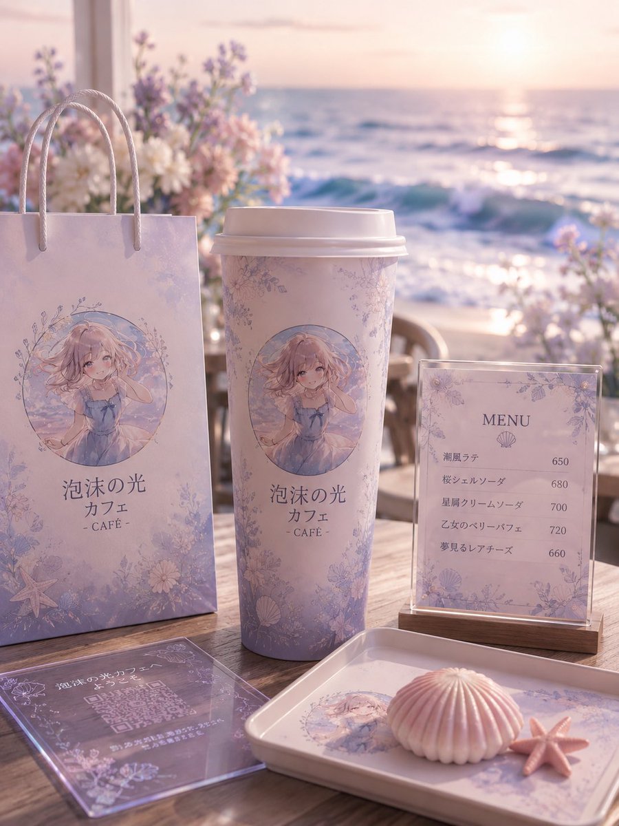 Pastel Seaside Anime Cafe Mockup preview image