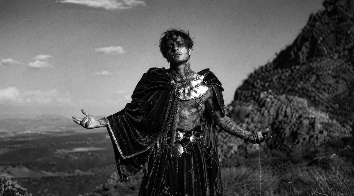 Monochrome Fantasy Warrior on Mountain preview image