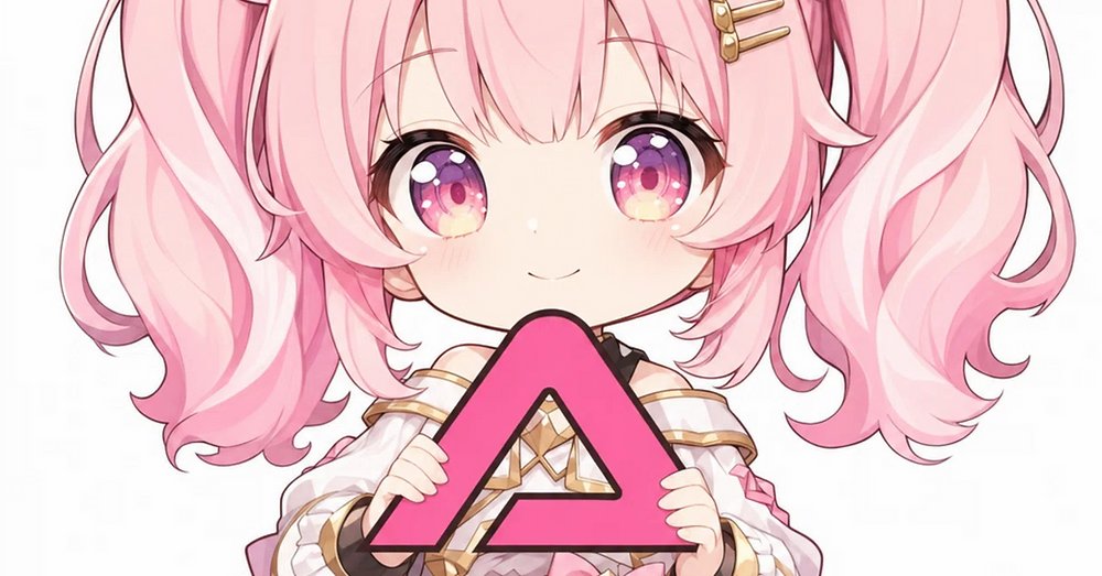 Pink Chibi Mascot Holding Triangle Logo preview image