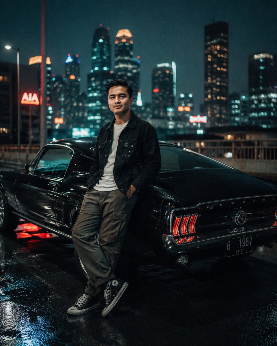 Cinematic Night City Mustang Portrait preview image
