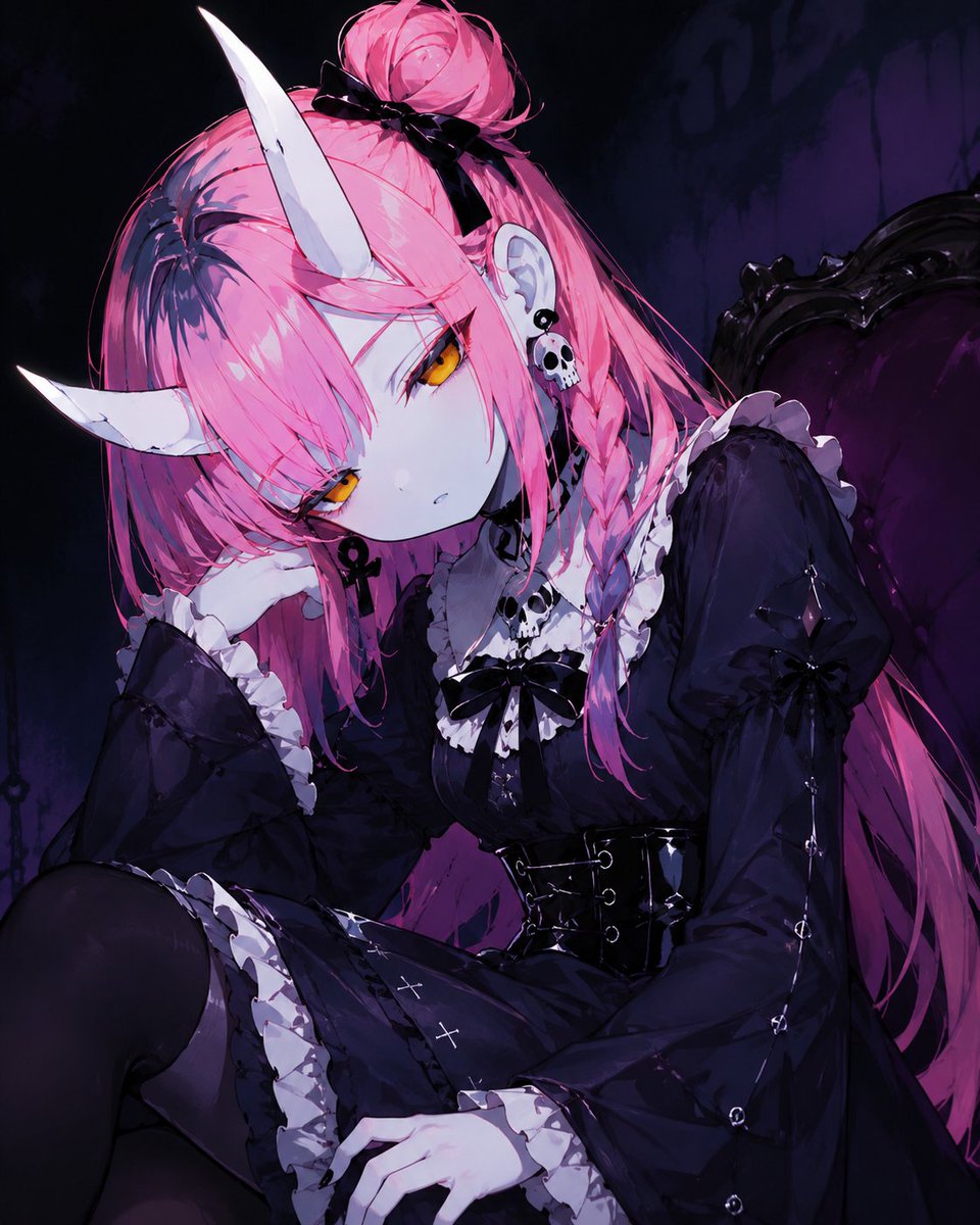 Gothic Pink-Haired Oni Girl preview image