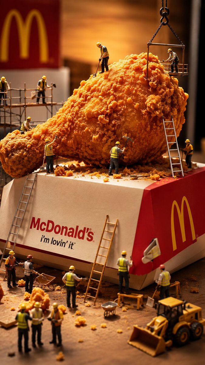 Miniature Workers Sculpt Giant McDonald's Drumstick preview image