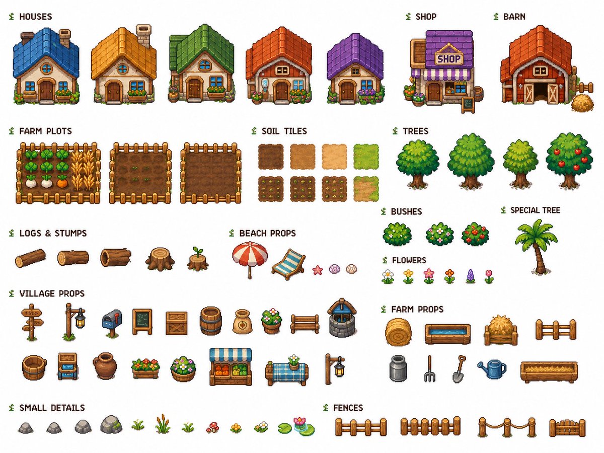 Cozy Farming Village Pixel Asset Sheet preview image