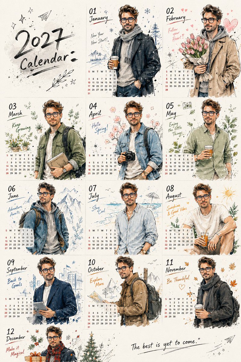 Korean Doodle Style Custom Calendar preview image