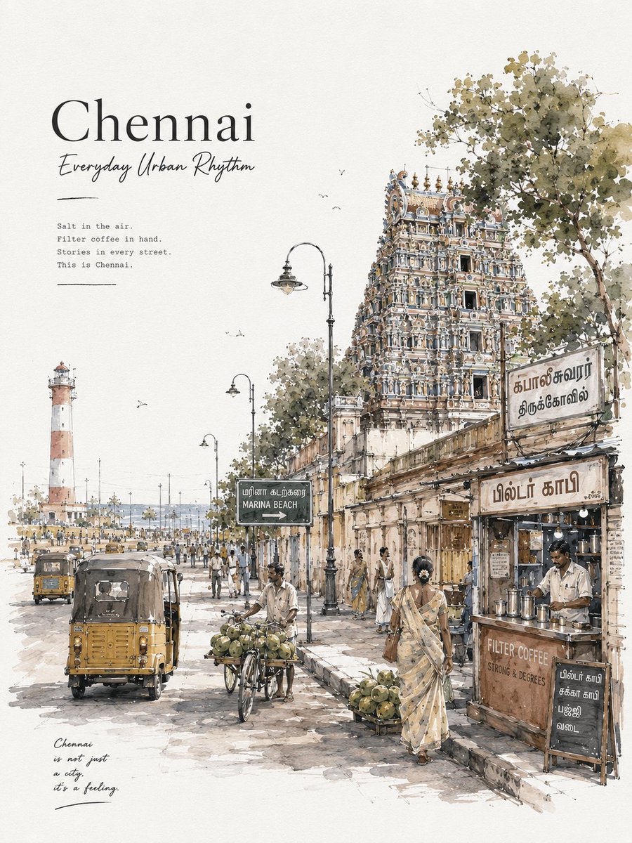Chennai Watercolor Travel Poster preview image