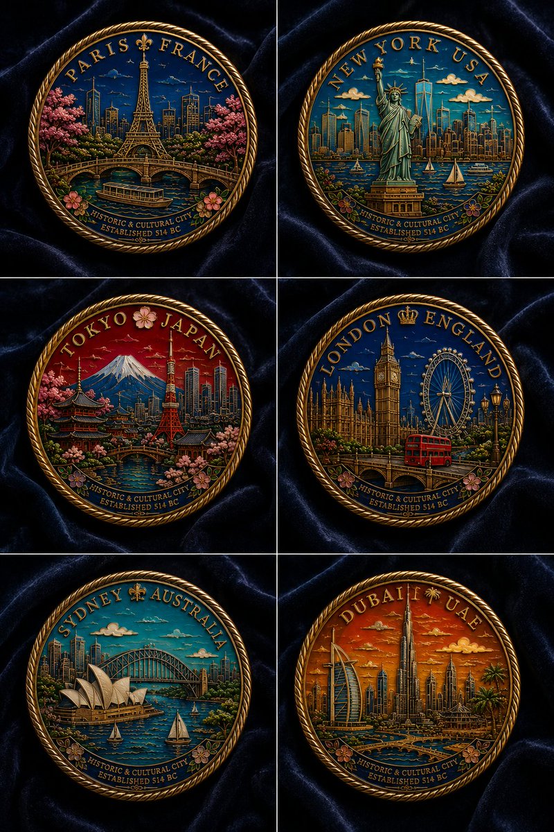 Six Cloisonné City Medals preview image