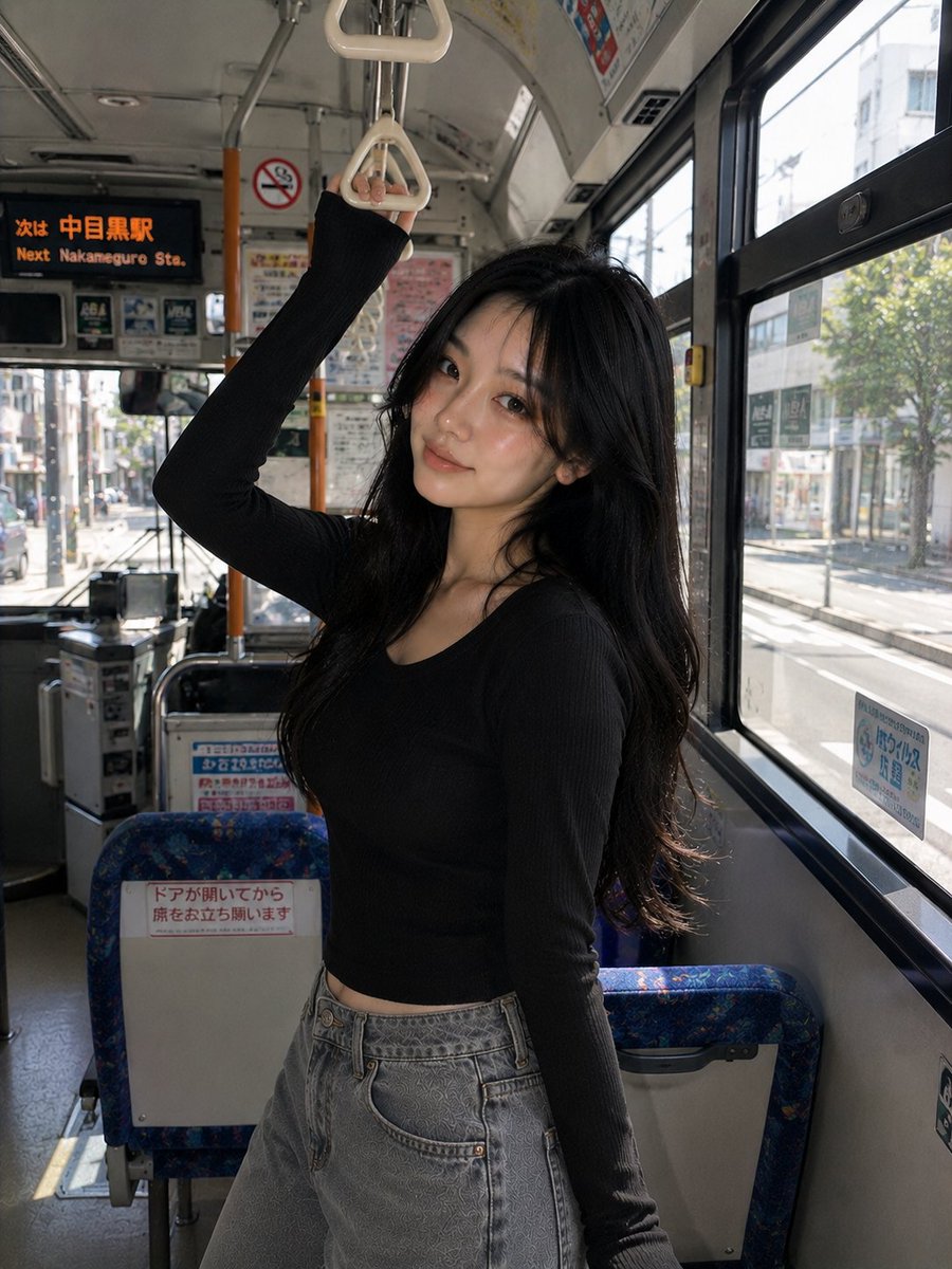 Korean Girl Urban Bus Candid preview image