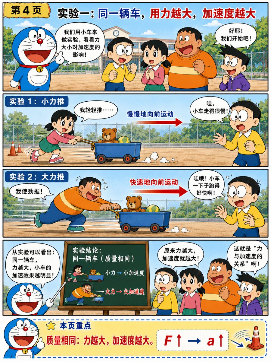 Doraemon-Style Newton’s Second Law Comic preview image