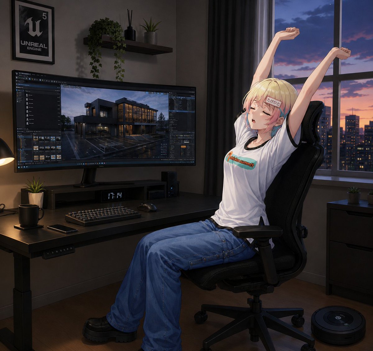 Anime Developer Room Stretching Pose preview image