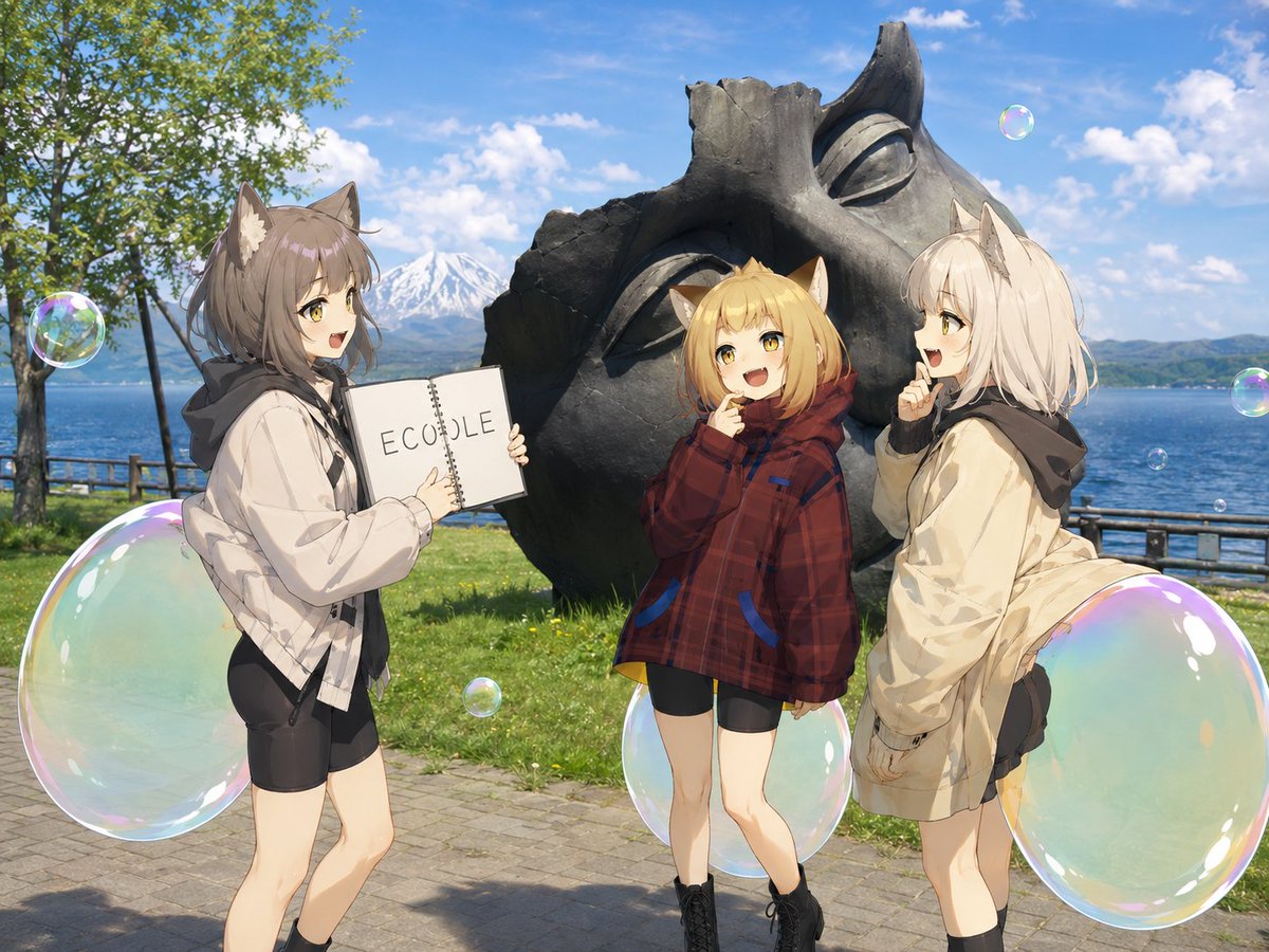 Anime Catgirls at Lakeside Statue preview image