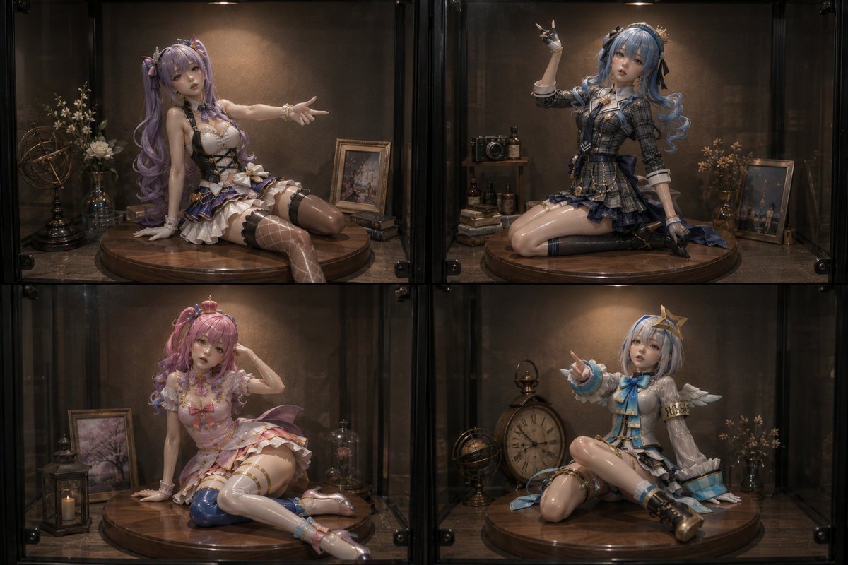 Four Anime Figures in Glass Display preview image