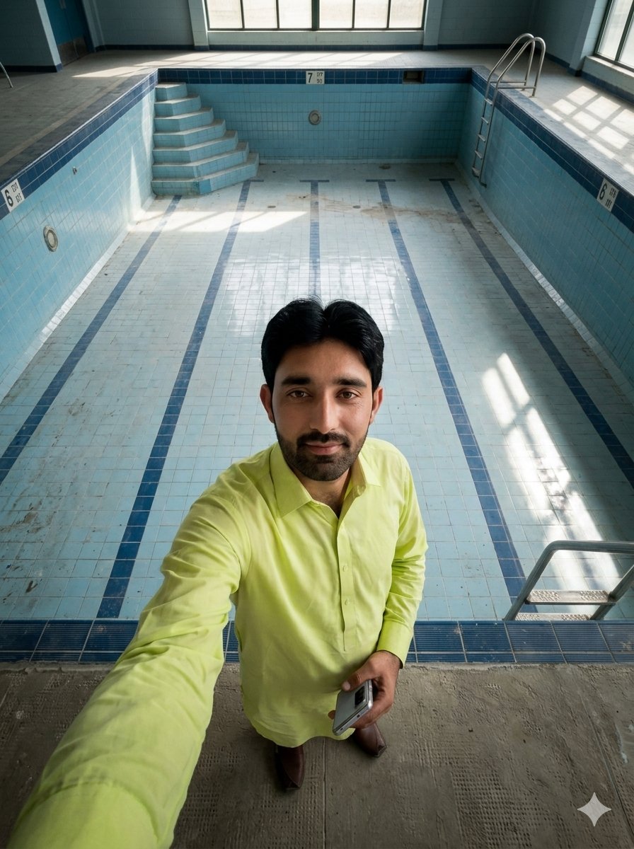Top-Down Selfie in Empty Indoor Pool preview image
