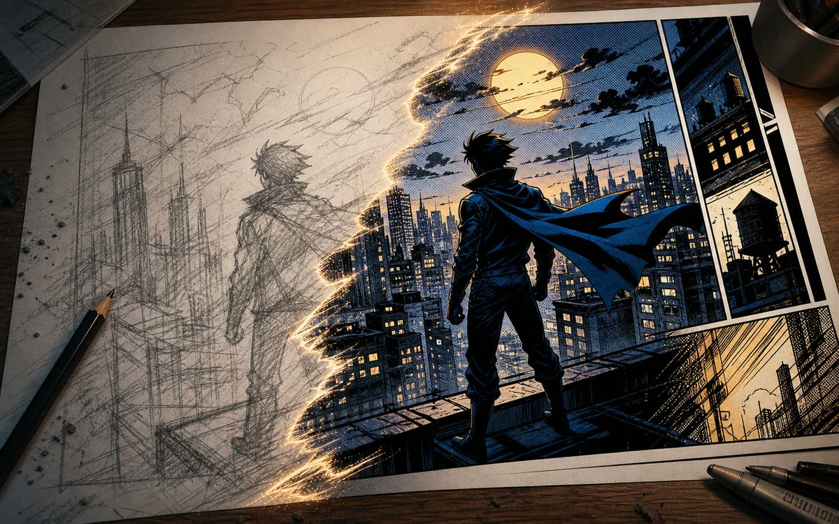 Comic Sketch to Finished Hero Page preview image
