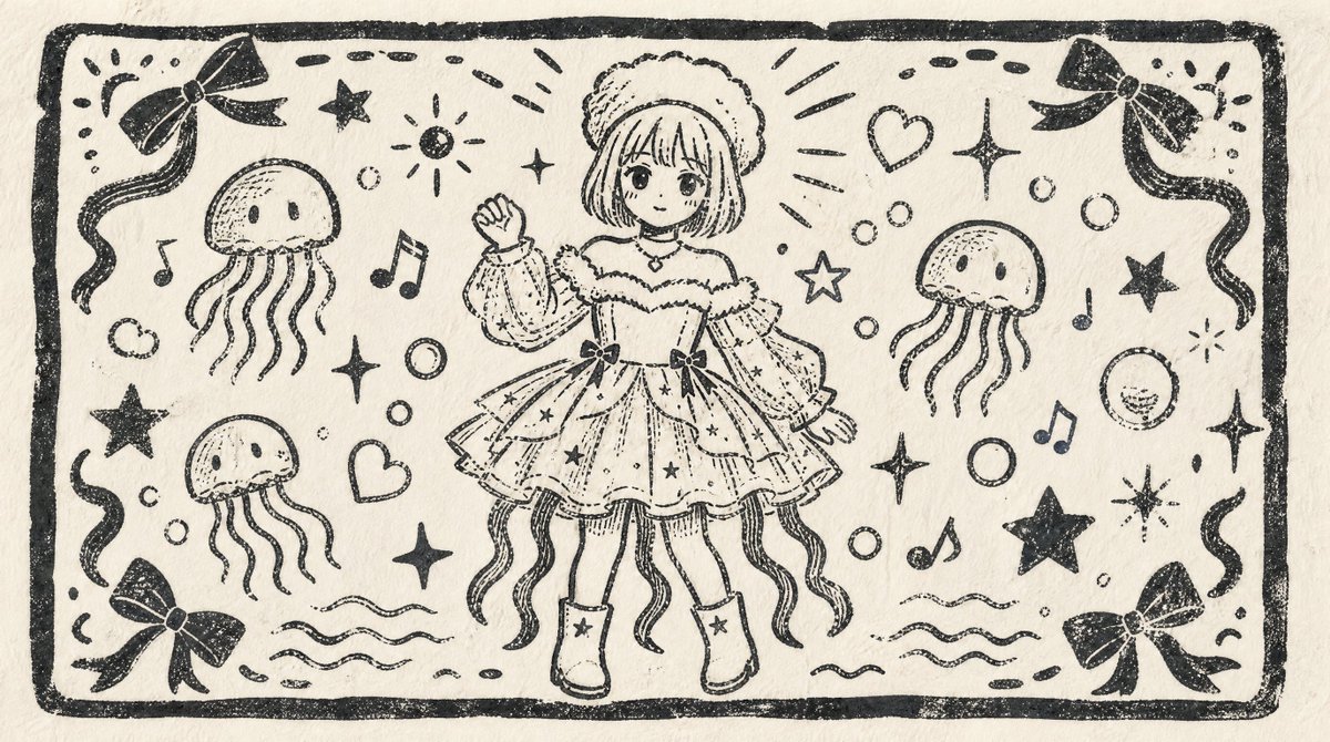Monochrome Woodblock Character Postcard preview image