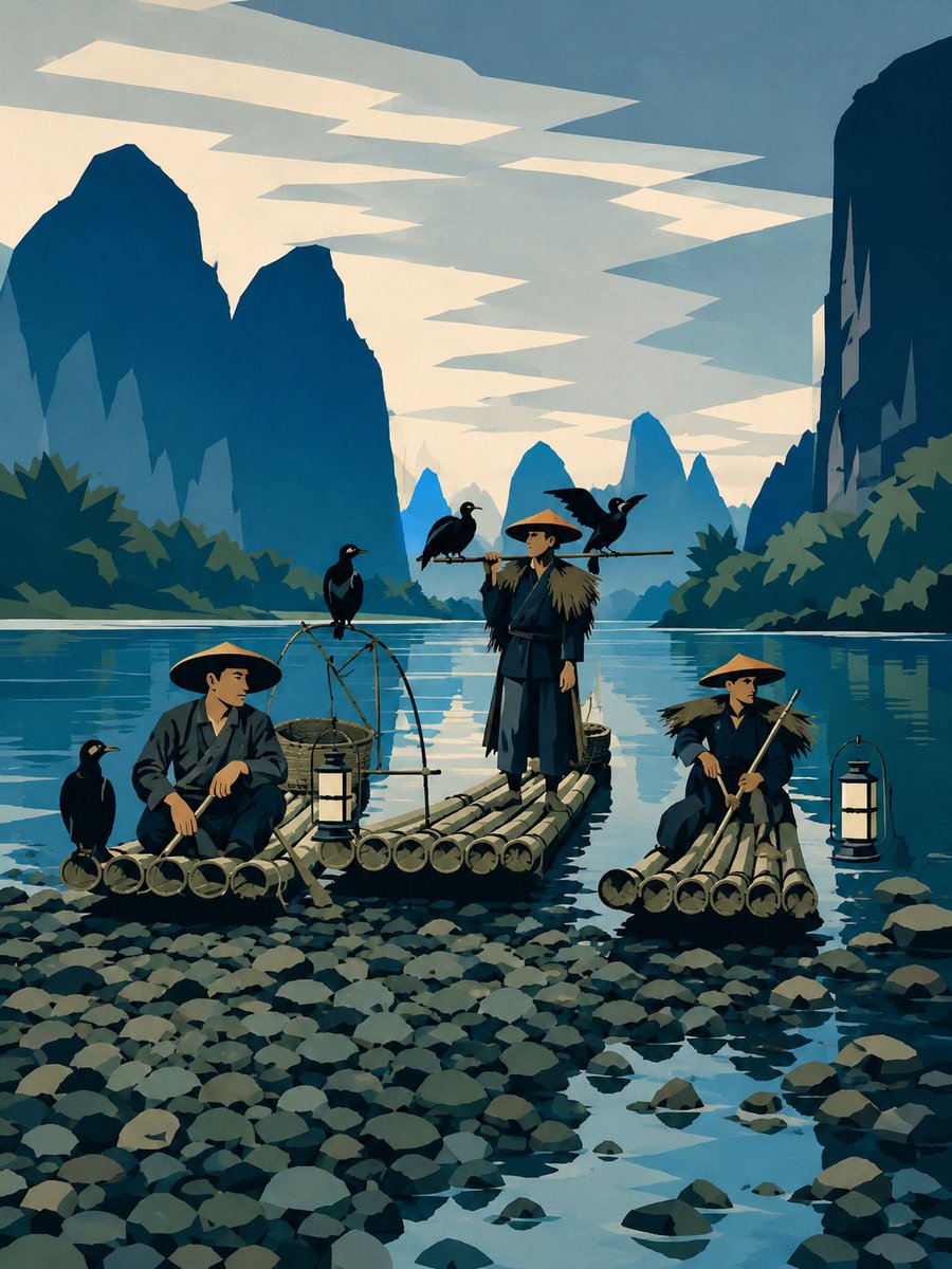 Minimalist Cormorant Fishing Poster preview image