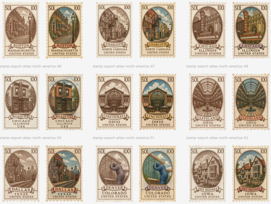 Vintage North America Stamp Grid preview image