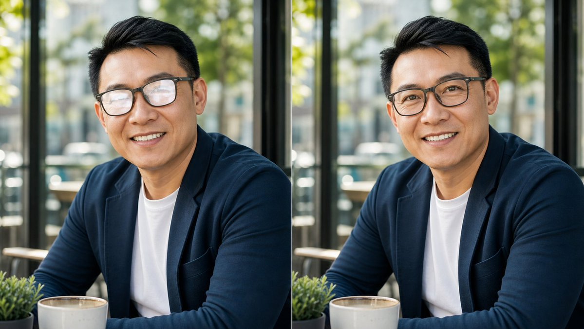 Cafe Portrait Glare Removal Comparison preview image