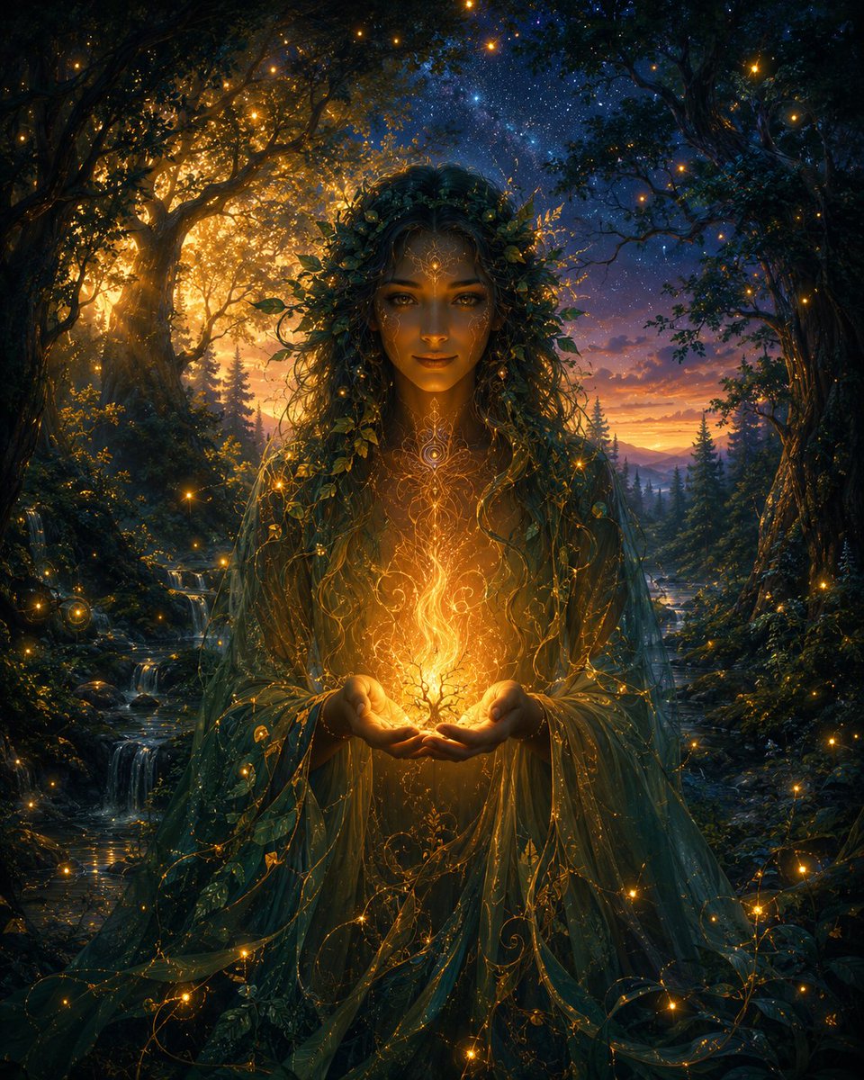 Enchanted Forest Spirit Holding a Glowing Tree preview image