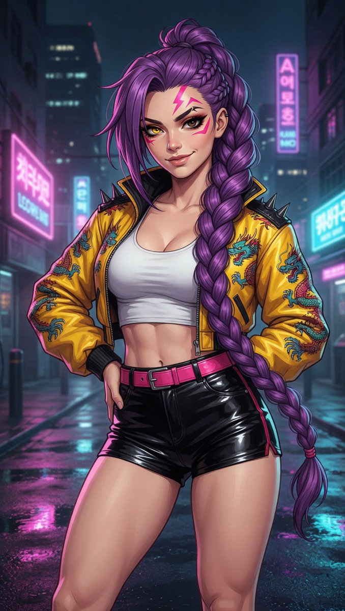 Cyberpunk Anime Woman in Neon Alley preview image