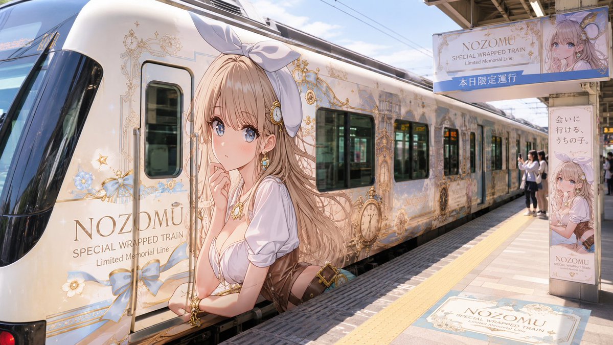 Anime Wrapped Train at Japanese Station preview image