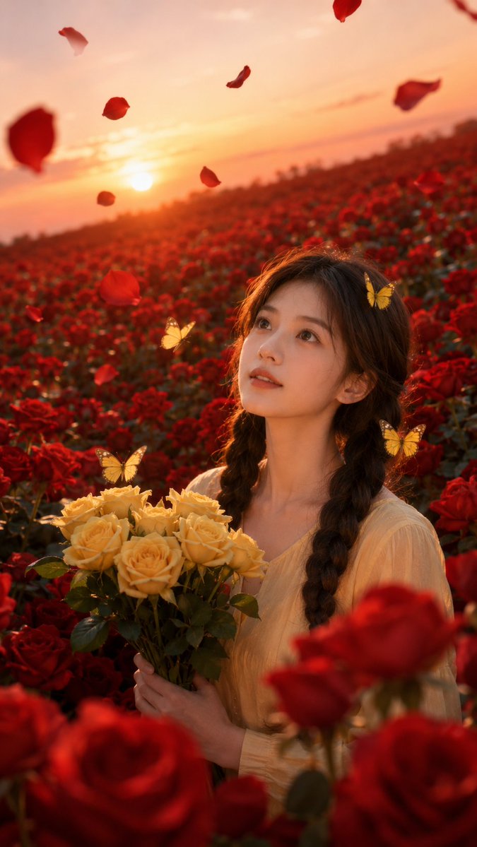 Sunset Rose Field Portrait Transformation preview image