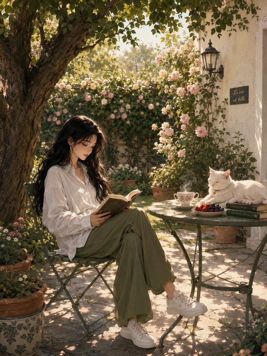 Serene Sunlit Garden Reading Scene preview image