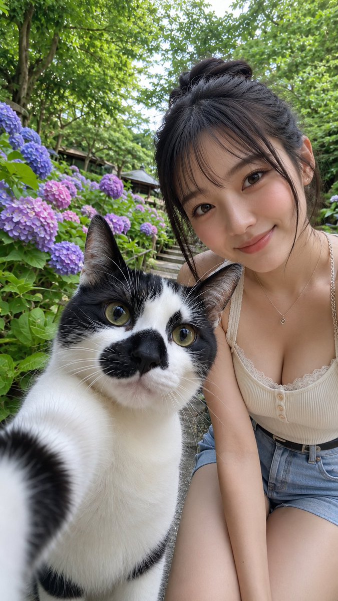 Japanese Style Selfie with Cat preview image